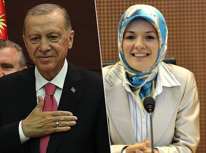 Left: Turkish President Recep Tayyip Erdogan.  On the right, a stock image of Mahinur Özdemir Göktas.