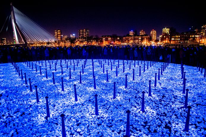 Het grote Lichtmonument in Rotterdam. De lichtjes zijn inmiddels verdeeld onder verschillende gemeenten.