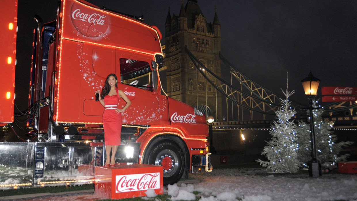 Publiciteitsstunt van Coca-Cola in Londen. Beeld getty