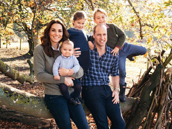 Het gezin van Prins William en Kate Middelton, met kinderen George, Charlotte en Louis.