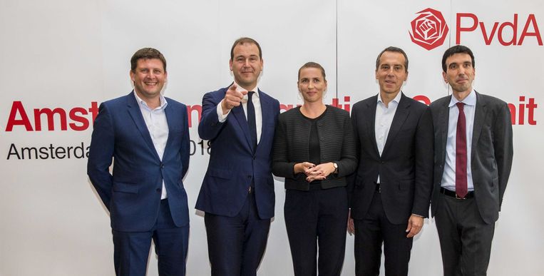 Toenmalig PvdA-leider Lodewijk Asscher bij een migratietop in 2018 met onder meer de Deense minister-president Mette Frederiksen (midden). Beeld ANP