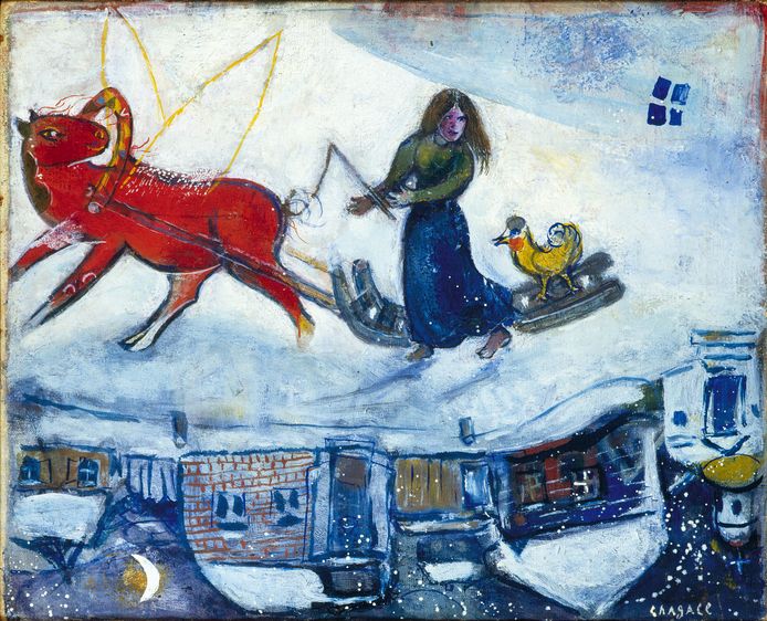 Een wonderlijk winters tafereel van Marc Chagall
