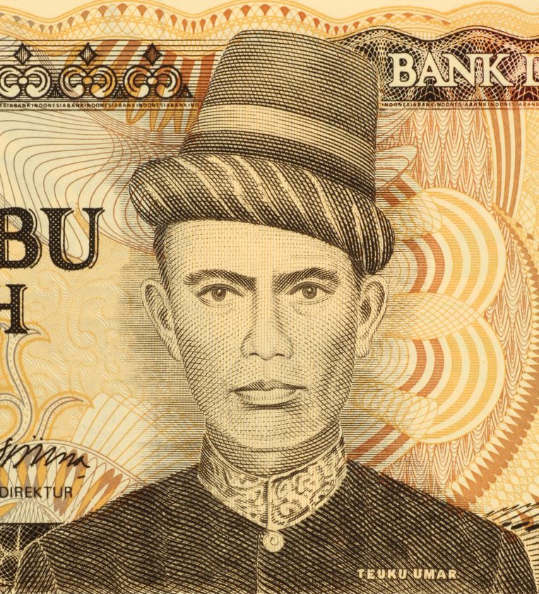Teuku Omar pada uang kertas Indonesia.  Gambar dunia