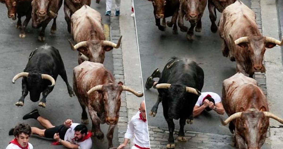 Just in time: a Spaniard escapes from a raging bull during the Bull Festival |  outside