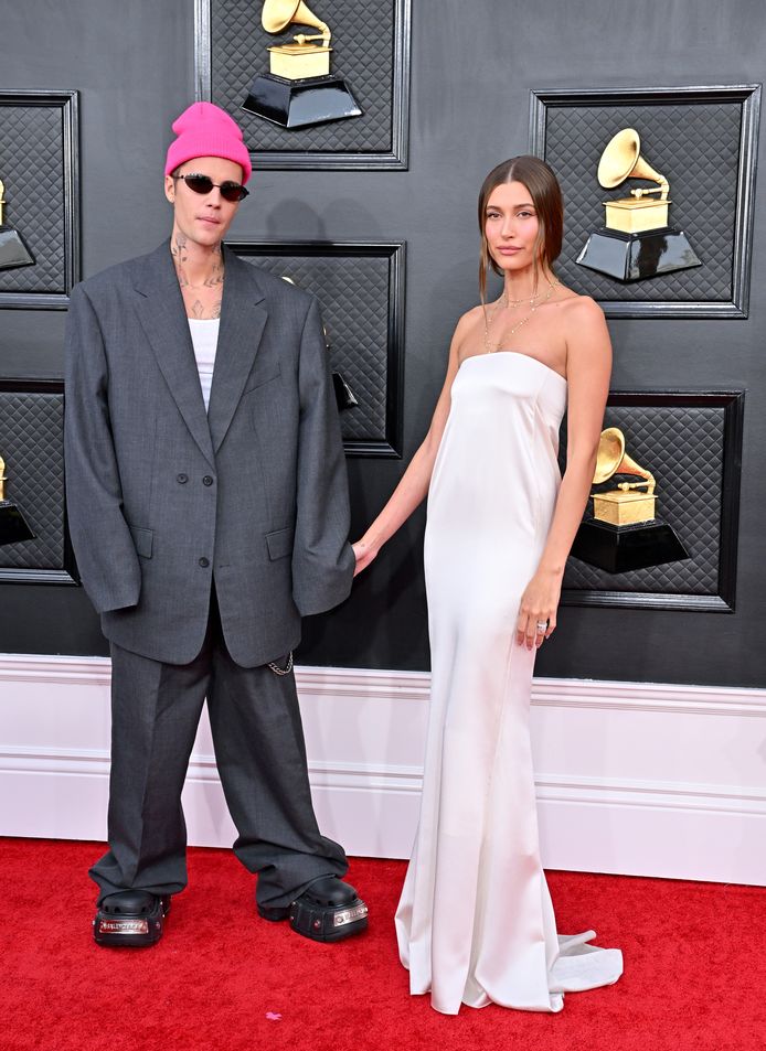 Justin en Hailey Bieber, vorig jaar op de Grammy Awards.