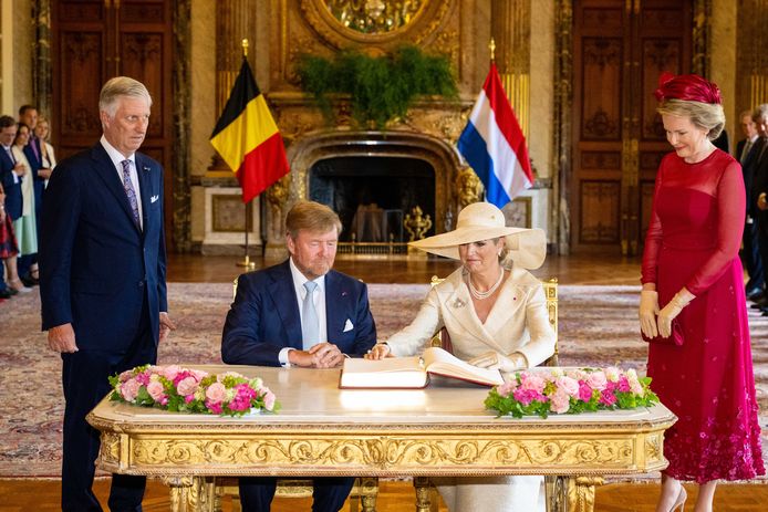 Reception of the Dutch royal couple at the Palace in Brussels.