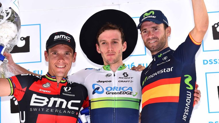 Valverde werd derde achter Yates en Gilbert in San Sebastian. Beeld TDW