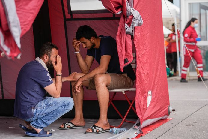 Survivors of the shipwreck seek support in Kalamata.