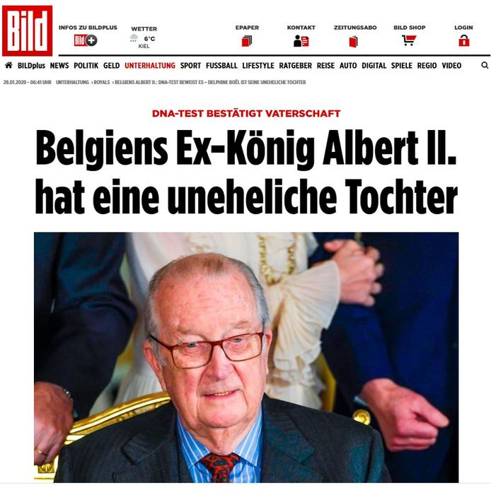 Screenshot website Bild.de:"Belgische oud-koning Albert II heeft onwettige dochter".