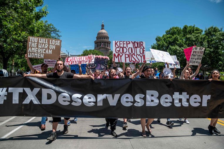 Een protest in Texas tegen de strenge abortuswetgeving. Beeld AFP