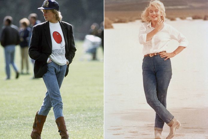 Links: prinses Diana en rechts: Marilyn Monroe in de Levi's 501 jeans.