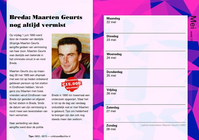 Ieder jaar brengt de politie een cold casekalender uit. Daar staat echter maar een fractie van de naar schatting 1.700 nooit onopgeloste misdrijven op.
