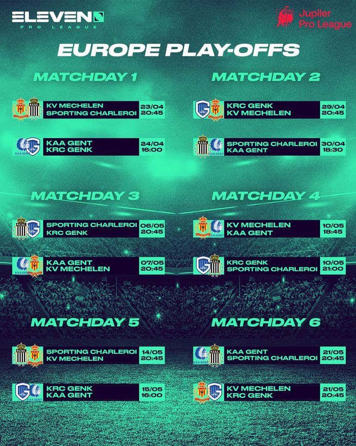 De kalender voor de Europe play-offs.