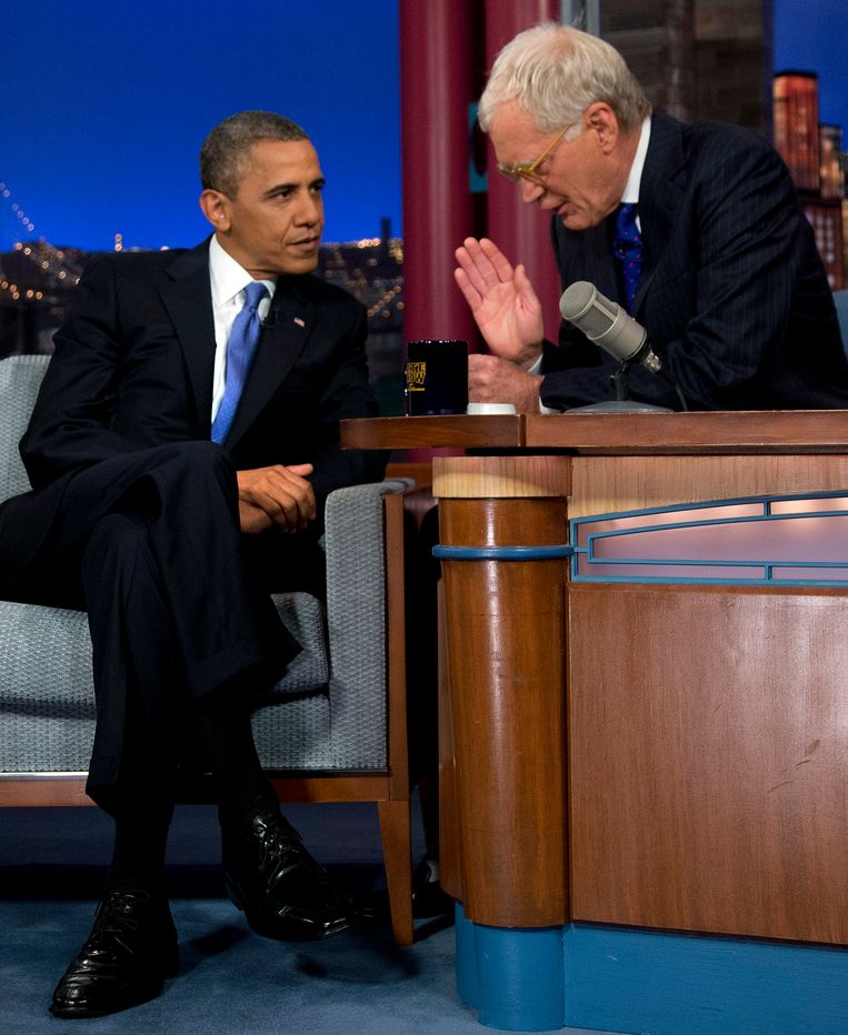 Barack Obama bij David Letterman in New York. Beeld AP