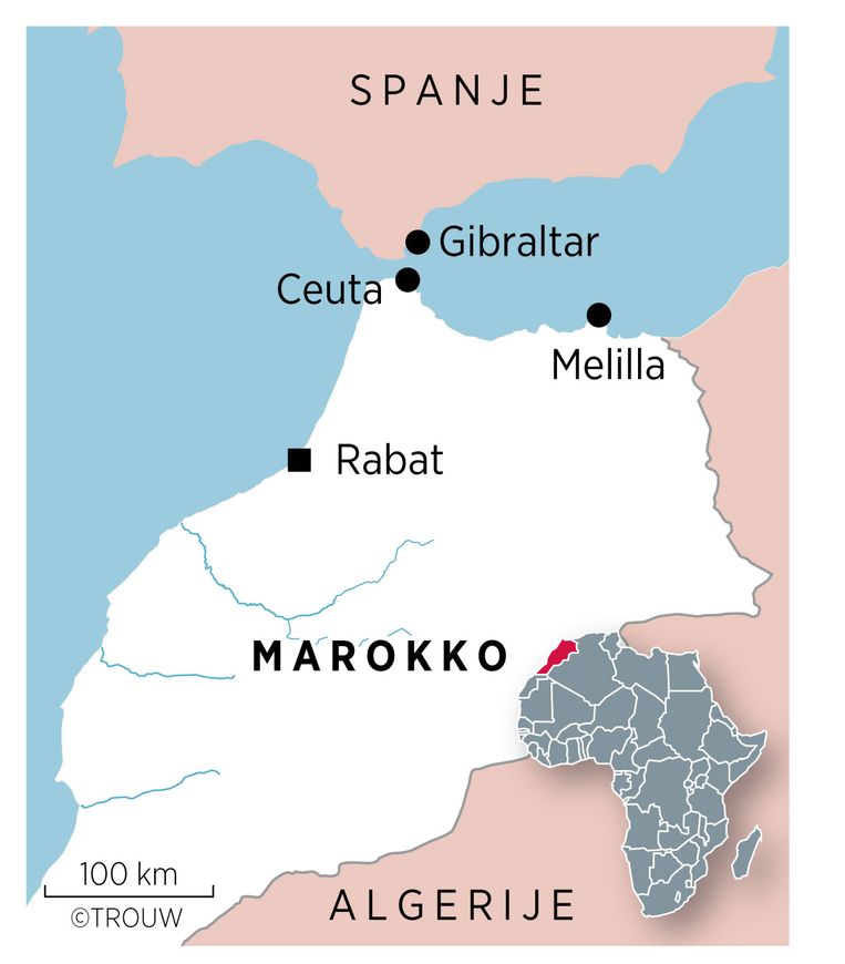 Ceuta en Melilla, stukjes Spaans grondgebied omgeven door Marokko. Beeld Brechtje Rood