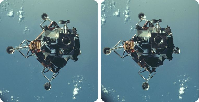 De Apollo Lunar 9 Module, in 1969. Brian May leverde de stereofoto’s voor Race naar de maan 3D.  Beeld 
