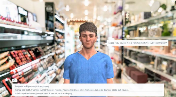 Online simulatie om afstand te houden in de supermarkt.