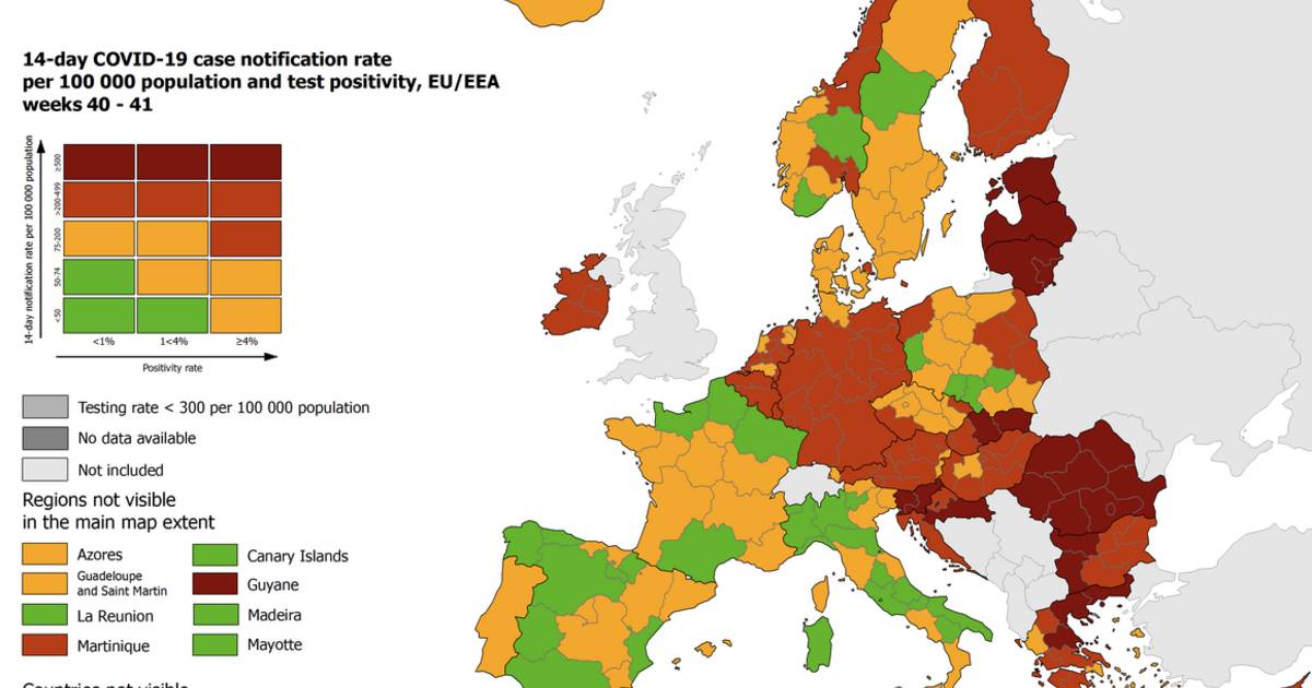 Il Belgio si tinge completamente di rosso sulla mappa della Corona europea, mentre i paesi del Sud diventano sempre più verdi |  interni