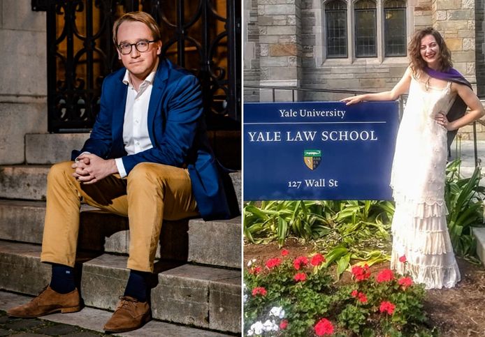 Zij studeerden aan een prestigieuze buitenlandse universiteit: links Tom Vos, oud-student van Harvard en rechts Louise Willocx, oud-studente van Yale.