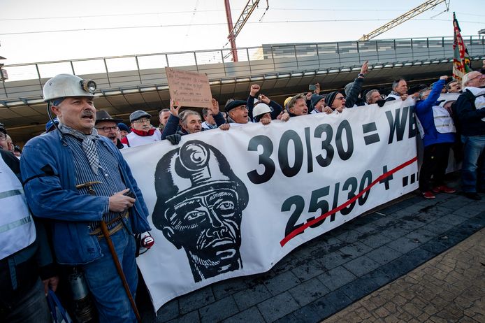 Manifestatie van mijnwerkers voor een rechtvaardiger pensioen op 4 december in Brussel.