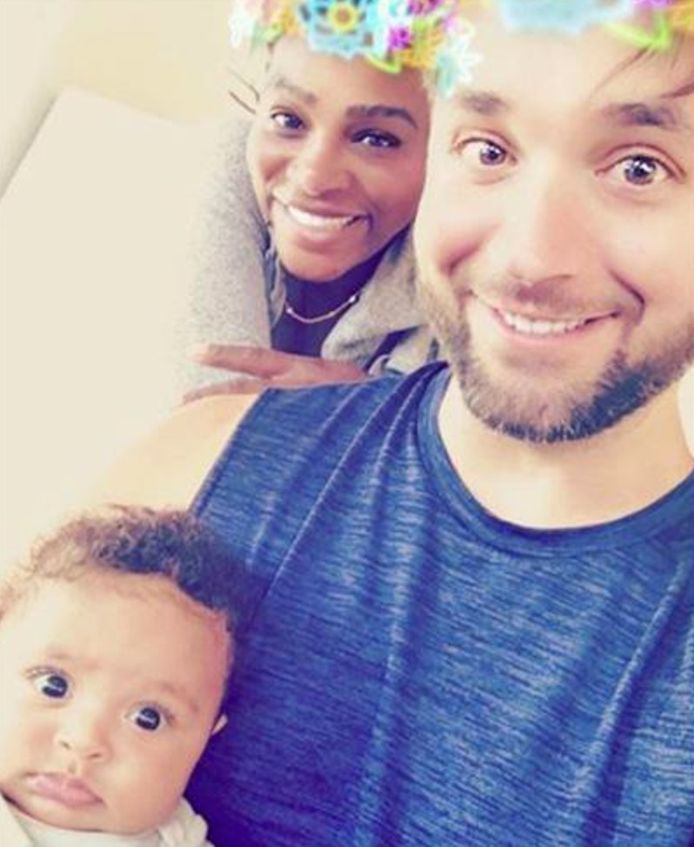 Serena Williams met haar man en zoontje.