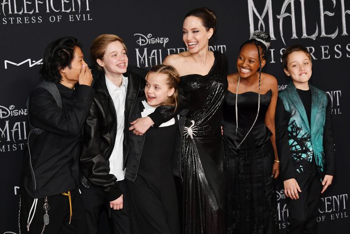 Pax Thien Jolie-Pitt, Shiloh Nouvel Jolie-Pitt, Vivienne Marcheline Jolie-Pitt, Angelina Jolie, Zahara Marley Jolie-Pitt en Knox Leon Jolie-Pittt.
