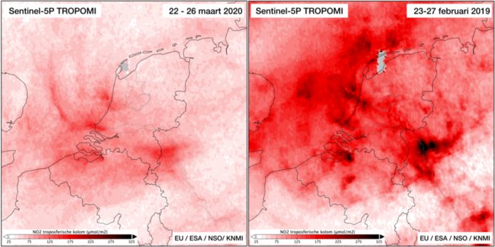 De hoeveelheid stikstofdioxide in de lucht boven Nederland is fors gedaald.