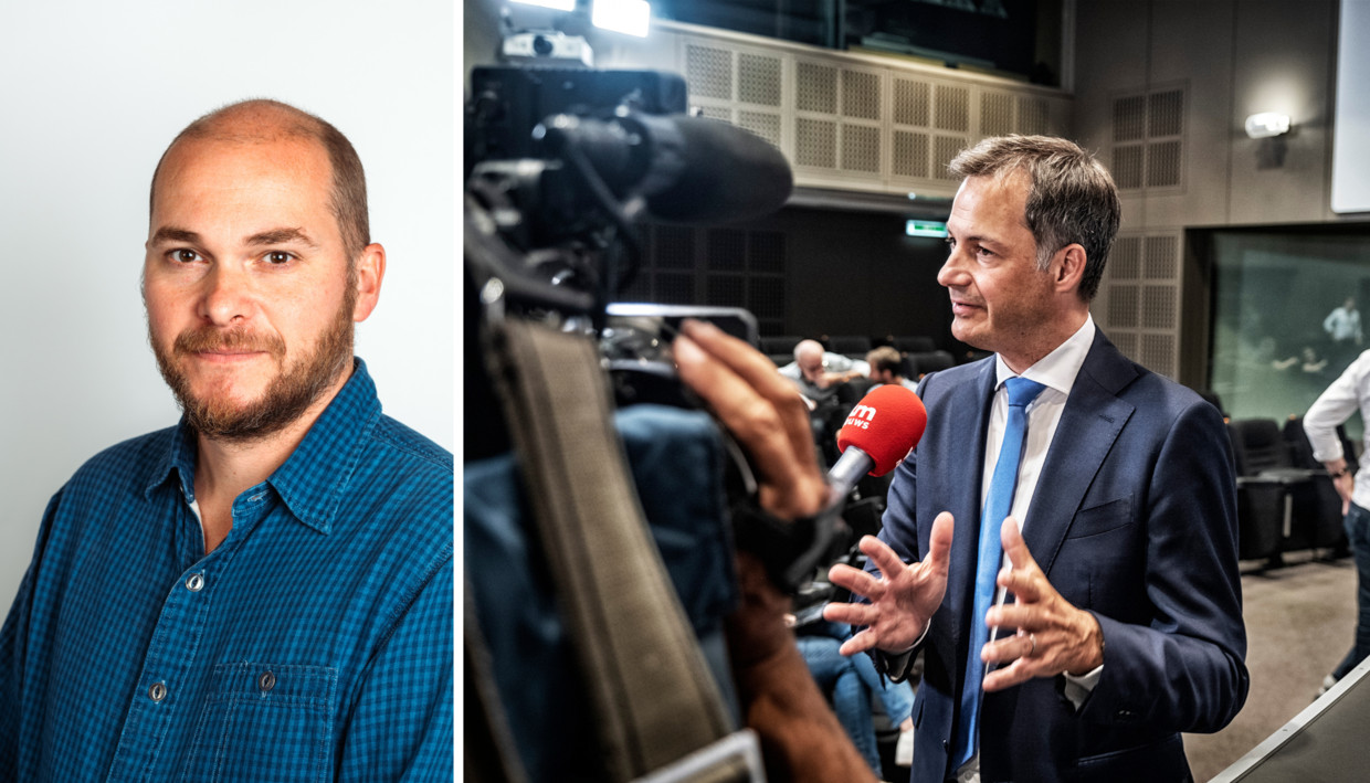 Hoofdcommentator Bart Eeckhout - Premier Alexander De Croo. Beeld Eva Beeusaert - Tim Dirven