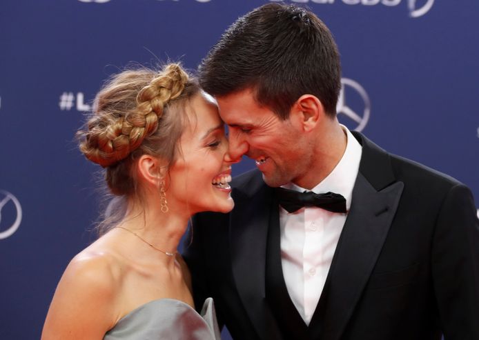 Novak Djokovic met zijn vrouw Jelena op de rode loper in Monaco.