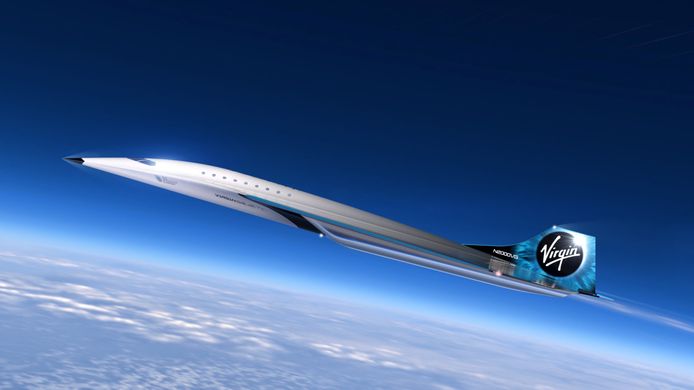 Een ontwerp voor de nieuwe supersonische jet van Virgin Galactic.