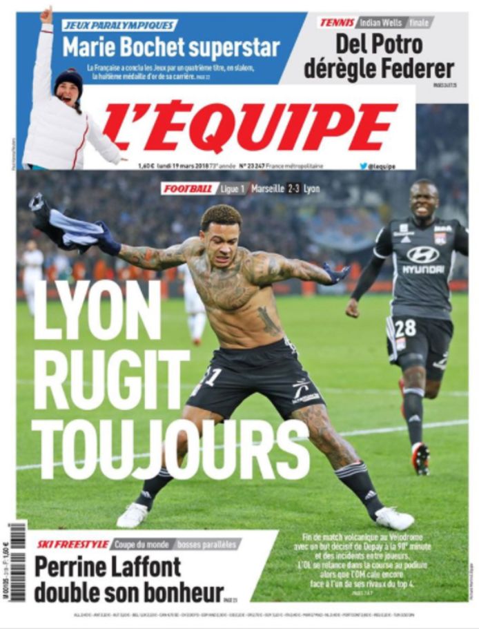 De cover van L'Équipe van vandaag.