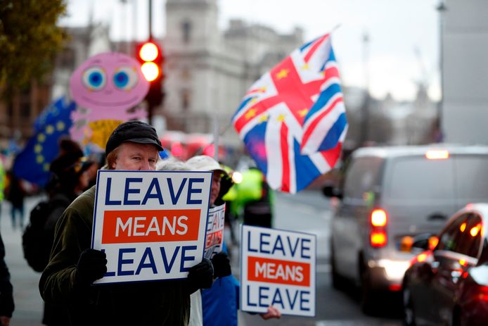 ‘Vertrekken’ betekent ‘vertrekken’ zeggen deze brexit-supporters in Londen.