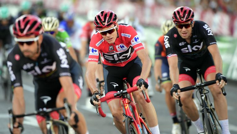 Froome in de Sky-trein in de Vuelta van 2017. Beeld afp