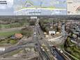 N18, Zieuwentseweg, Lichtenvoorde, afslag, Europaweg en fietstunnel van bovenaf