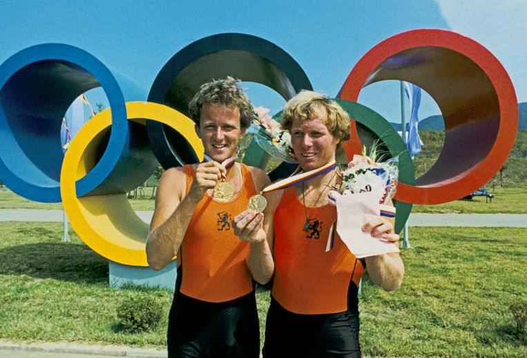 Ronald Florijn (r) met Rienks met het goud in 1988. Beeld ANP