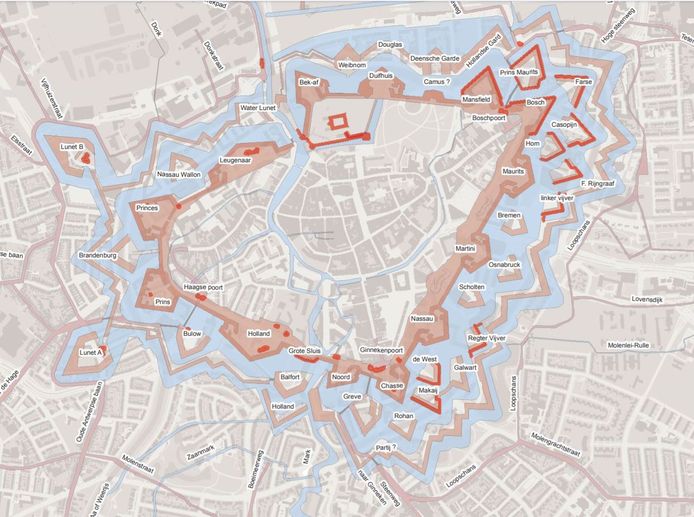 De vesting Breda ten tijde van de sloop (vanaf 1869). Rohan is rechts van het midden onderaan te vinden.