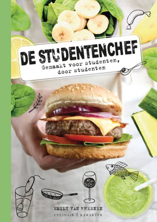 De studentenchef (Karakter, €15) is gemaakt voor en door studenten. Emily’s zus maakte de foto’s, twee bevriende ontwerpers van Croockfield deden de layout. De recepten zijn getest en beoordeeld door studenten.