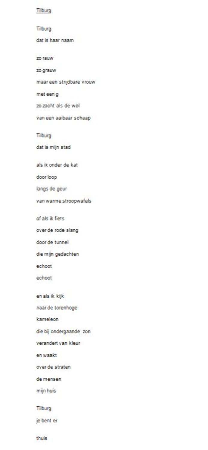 Het gedicht 'Tilburg'.