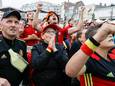 Supporters react during the projection on big screen, of the semi final soccer game between France and Belgian national soccer team the Red Devils at the FIFA World Cup 2018, in Woluwe, Brussels, Tuesday 10 July 2018. BELGA PHOTO THIERRY ROGE