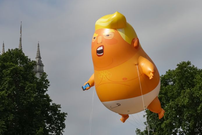 De reusachtige baby Trump vloog op 13 juli 2018 over Parliament Square in Londen als protest tegen het staatsbezoek van de toenmalige Amerikaanse president Donald Trump.