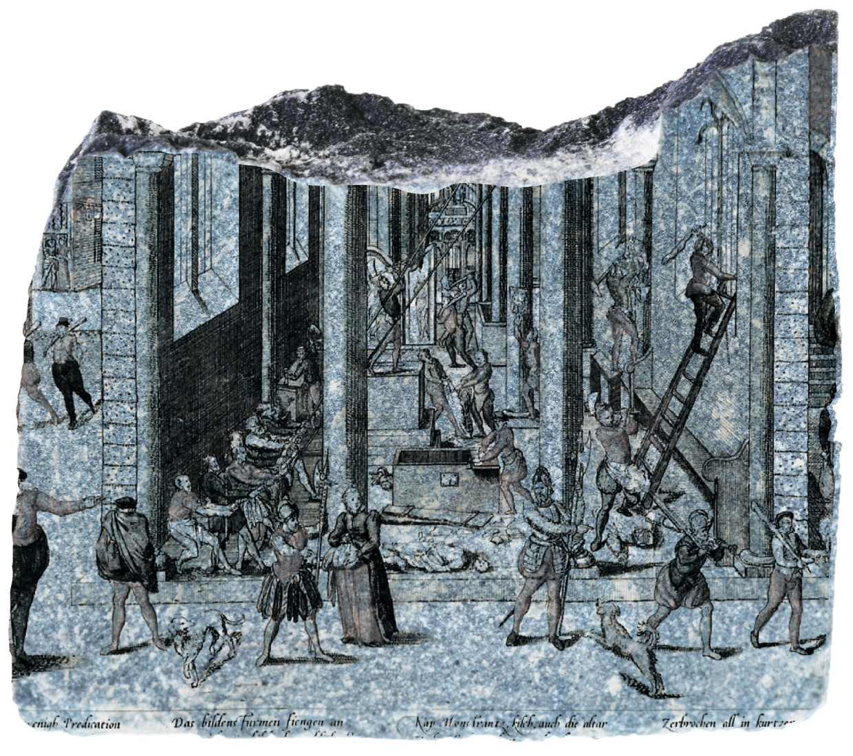 De zestiende-eeuwse Beeldenstorm was in de Lage Landen een opmaat naar de Tachtigjarige Oorlog en naar langdurige achterstelling van katholieken. Deze gravure verbeeldt de plundering van een Antwerpse kerk. Beeld 