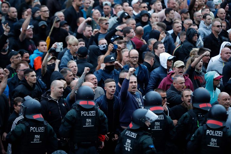 De demonstratie van extreem-rechts in Chemnitz. Beeld AFP