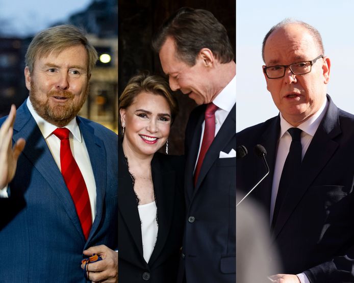 Van links naar rechts: koning Willem-Alexander van Nederland, groothertog Henri en groothertogin Maria Teresa van Luxemburg en prins Albert van Monaco.