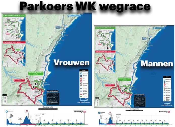 Het parkoers voor de vrouwen en de mannen van de wegrace bij het WK wielrennen.