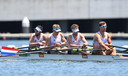 De Nederlandse dubbelvier in Tokio: Dirk Uittenbogaard, Abe Wiersma, Tone Wieten en Koen Metsemakers.