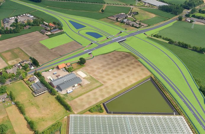 Op de plek van de rotonde bij Gemert komt een flink viaduct.