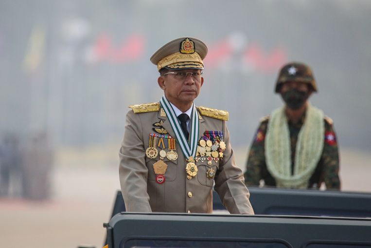 De militaire machthebber van Myanmar, Min Aung Hlaing. Beeld EPA