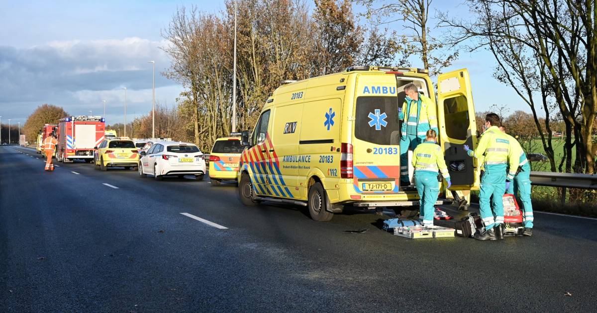 Dode en vier gewonden bij kettingbotsing bij Berkel-Enschot, A65 afgesloten.
