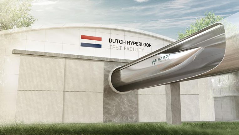 Opengewerkte impressie van een deel van het systeem dat Hardt Hyperloop wil bouwen tussen Schiphol en Frankfurt am Main Beeld Hardt Hyperloop
