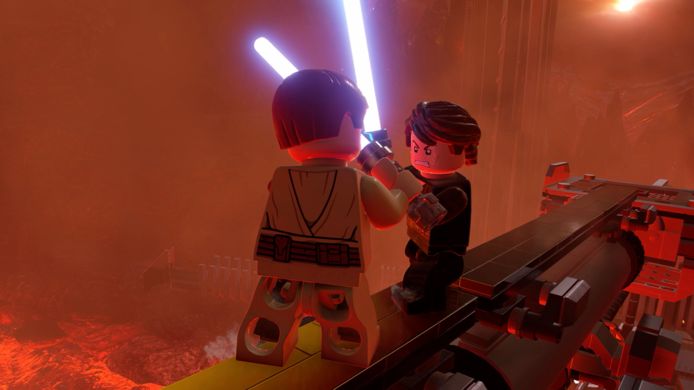 Het lichtsabelgevecht tussen Obi-Wan Kenobi en Anakin Skywalker op Mustafar.